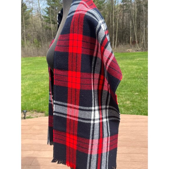 Vtg 1970' Scarf Navy Red White Scottish Plaid Made In USA 100% Superfine Acrylic - Picture 7 of 10